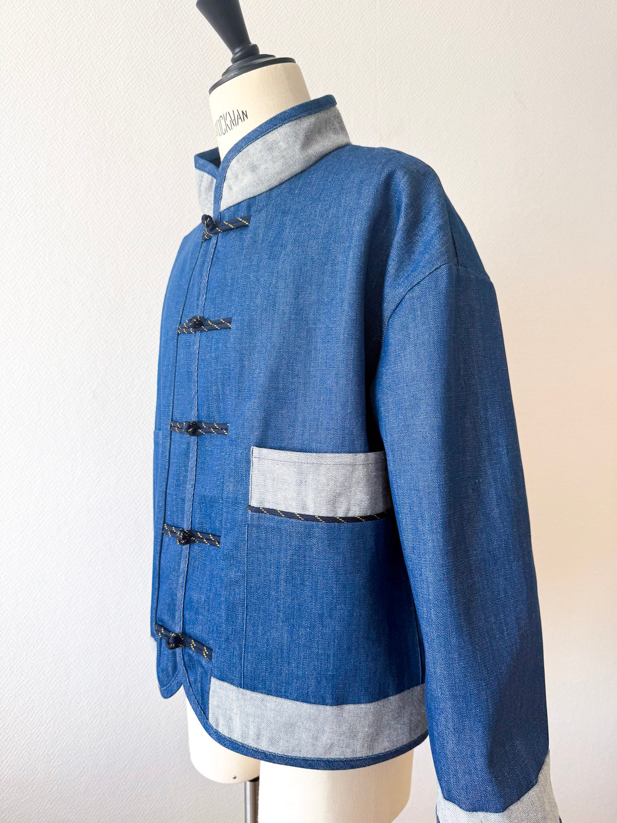 Veste en jean à boutons chinois - Bleu de Shanghai