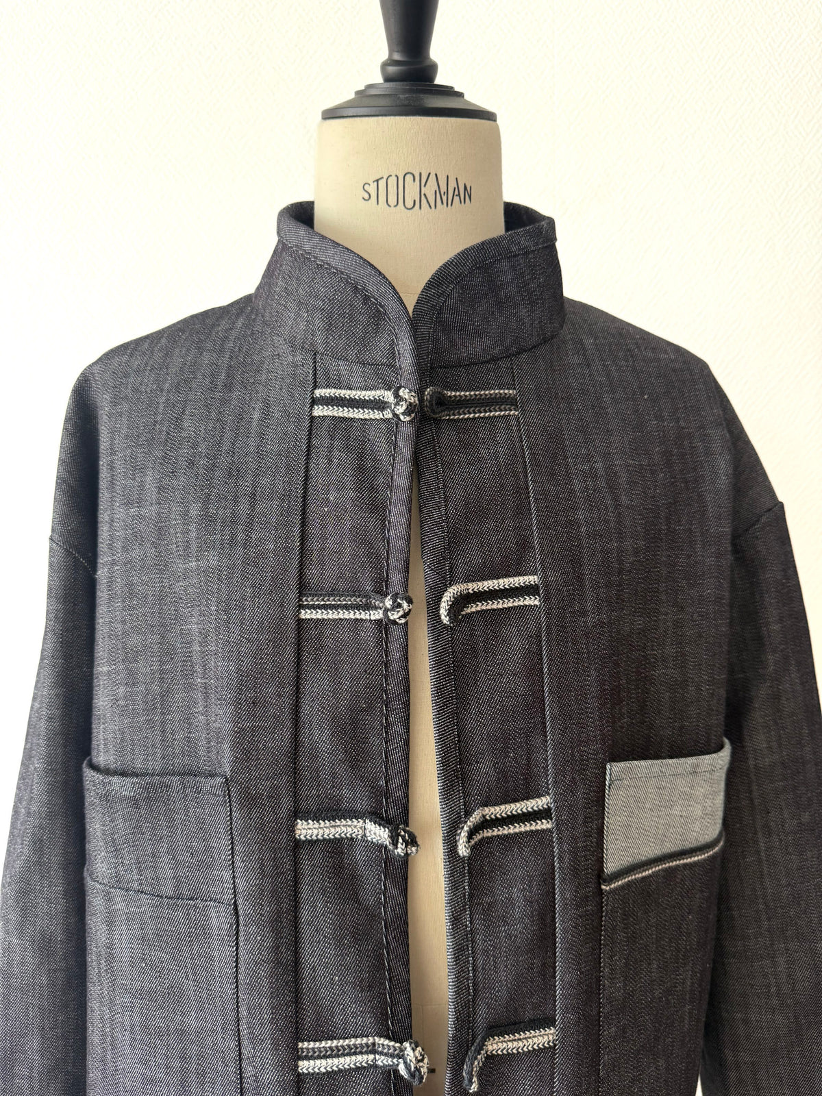 Denim jacket with Chinese knots - Dark grey