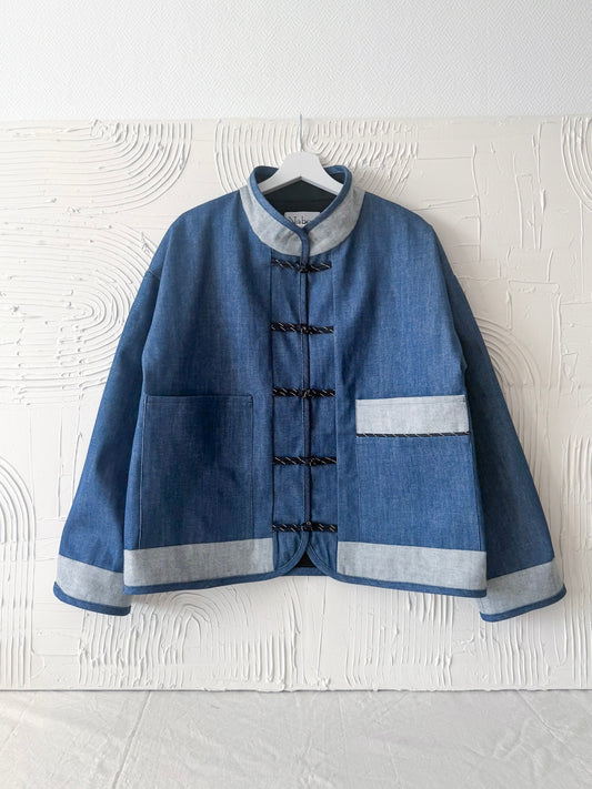 Veste en jean à boutons chinois - Bleu de Shanghai