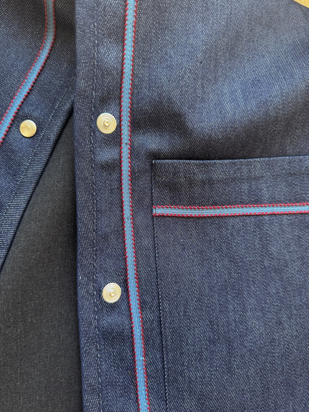 Embroidered sleeveless jacket - Blue denim and blue embroidery