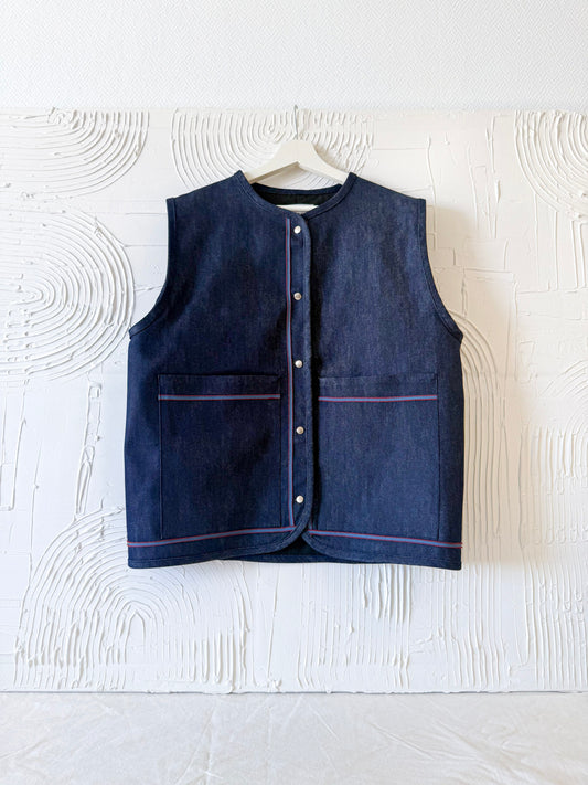 Veste sans manches brodée - Denim bleu et broderie bleue