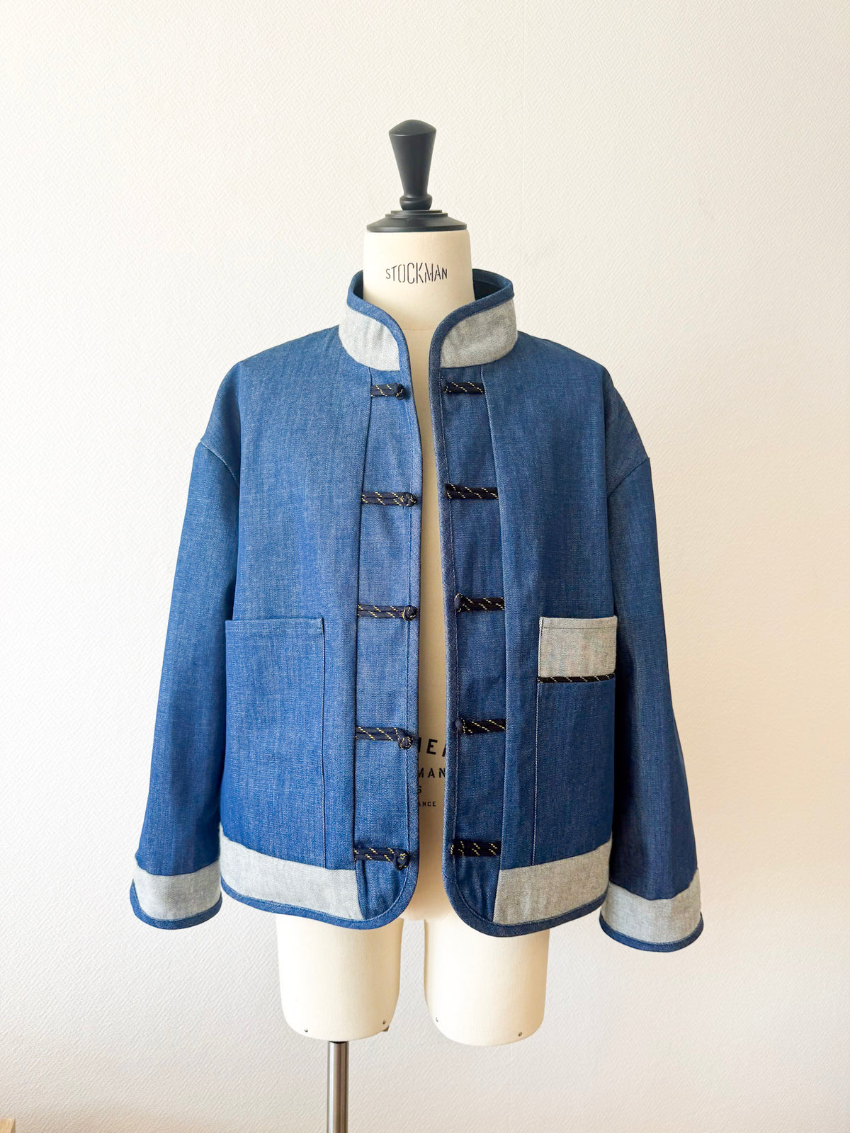 Veste en jean à boutons chinois - Bleu de Shanghai