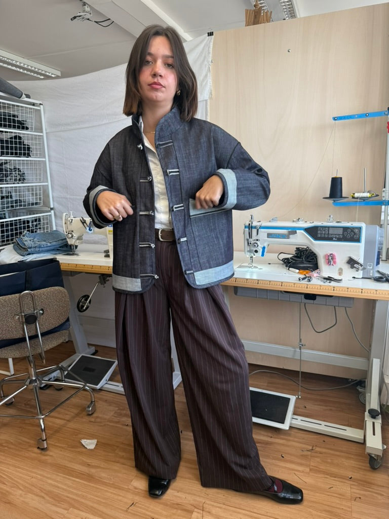 Denim jacket with Chinese knots - Dark grey