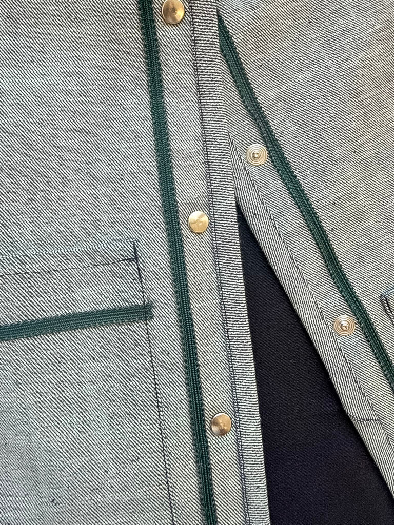 Embroidered sleeveless jacket - Light grey denim and green embroidery