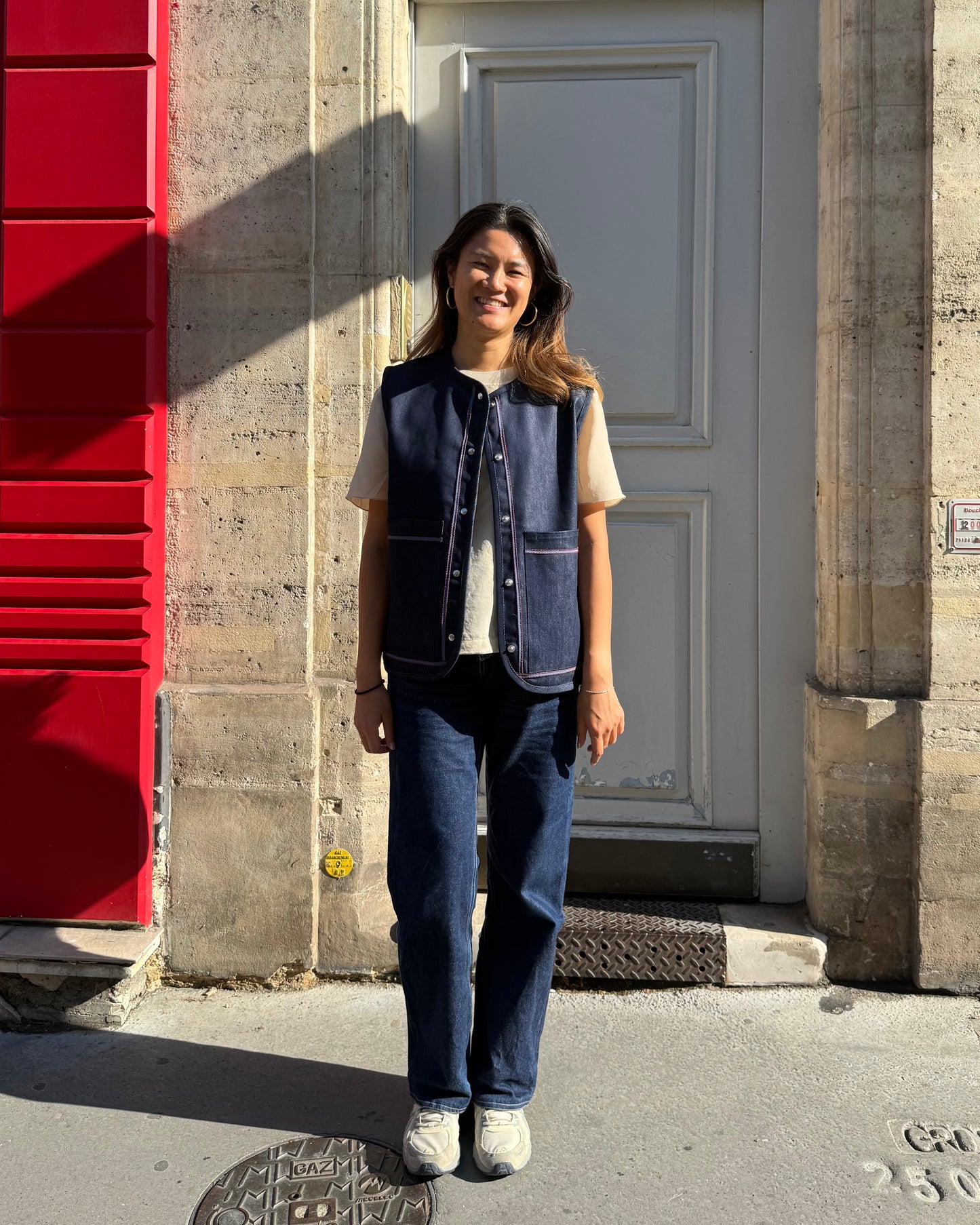 Embroidered sleeveless jacket - Blue denim and blue embroidery