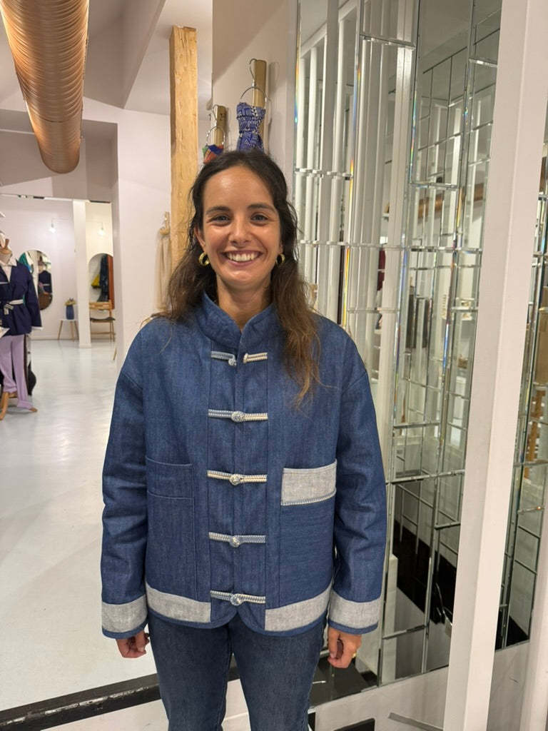 Denim jacket with Chinese knots - Indigo blue