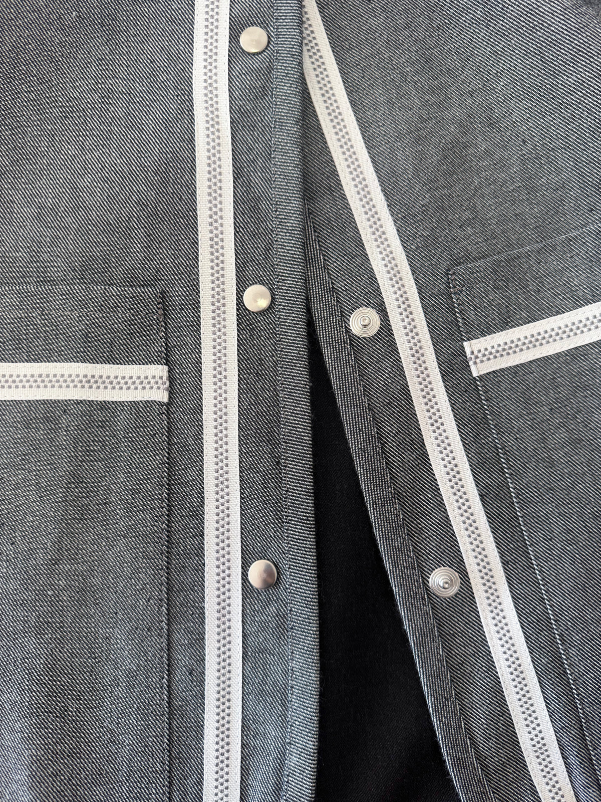 Embroidered sleeveless jacket - Grey denim and white embroidery