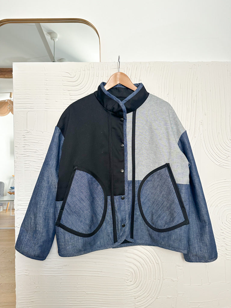 Veste denim patchwork 1 Bleu clair