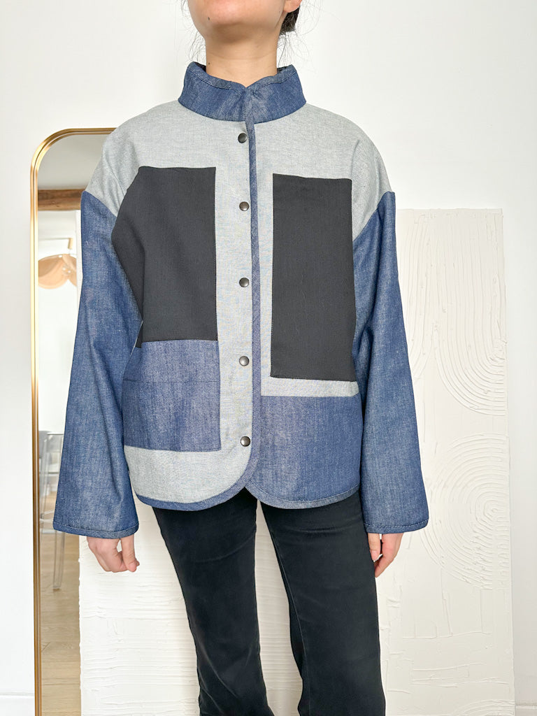 Veste denim patchwork 2 Bleu clair