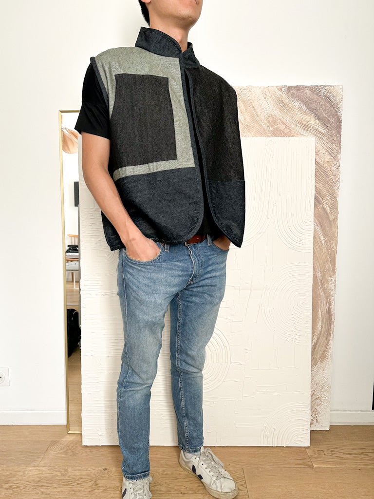 Veste-sans-manche-denim-patchwork-homme