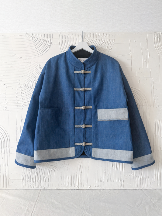 Veste en jean à noeuds chinois - Bleu indigo